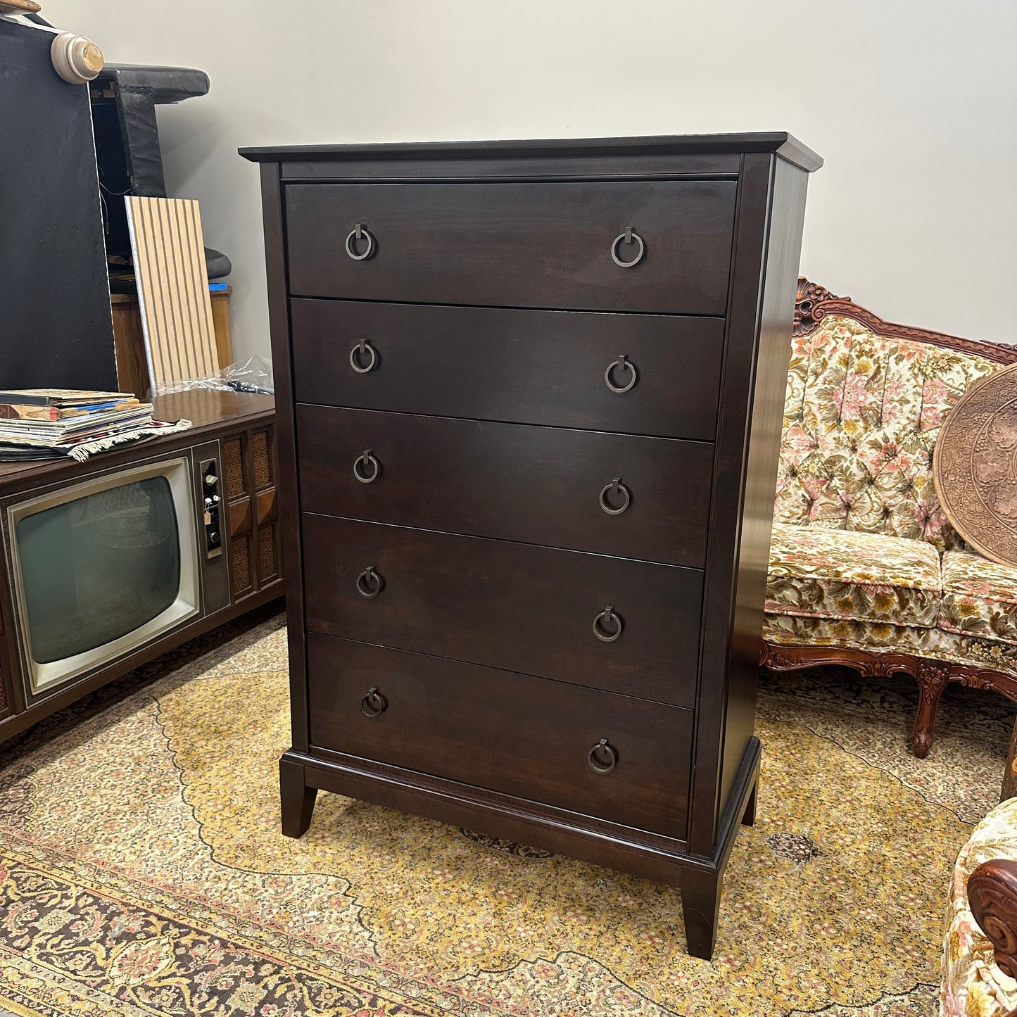 Solid Wood Dark Brown Highboy Dresser