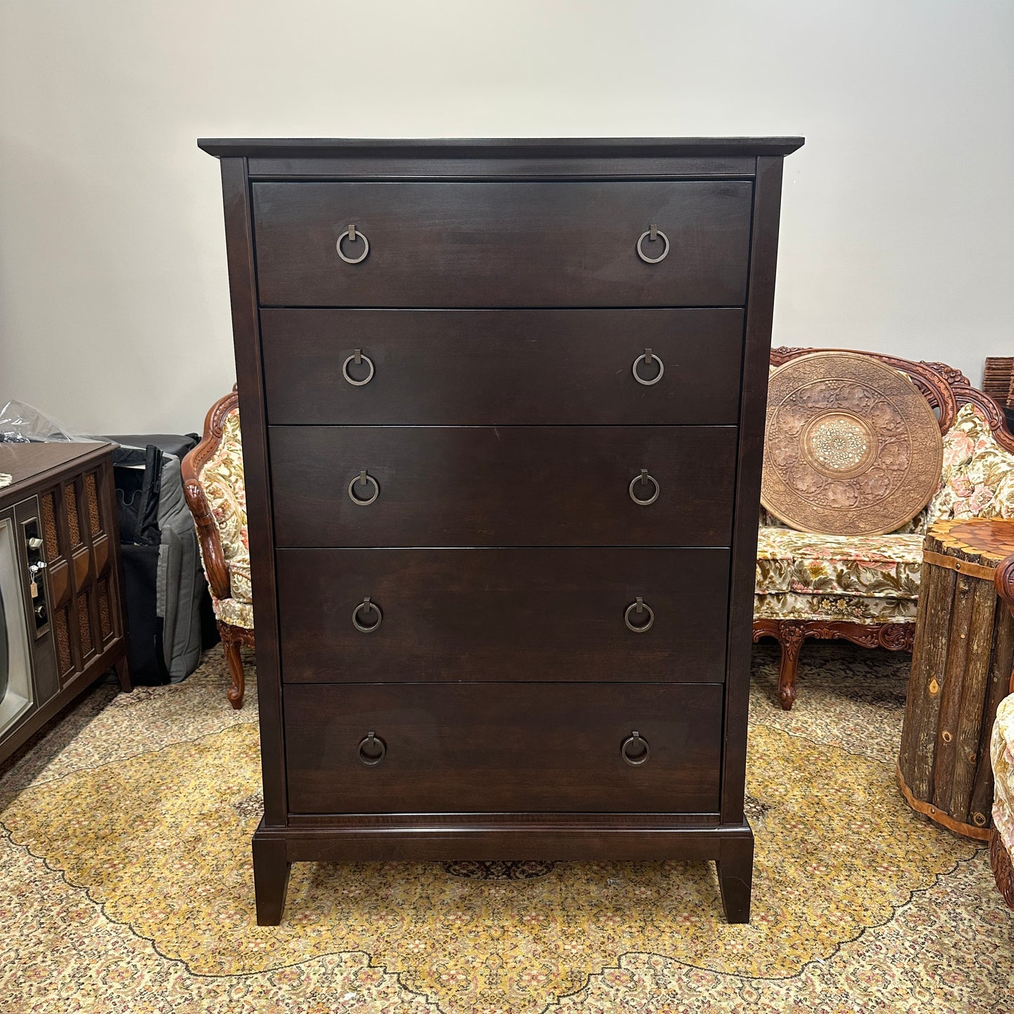 Solid Wood Dark Brown Highboy Dresser