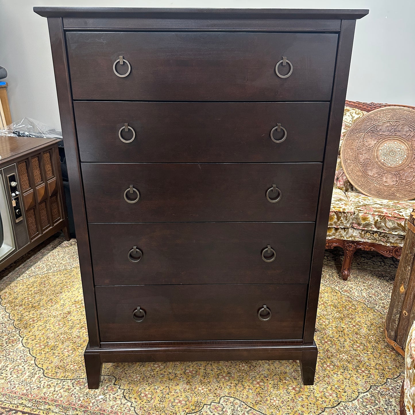 Solid Wood Dark Brown Highboy Dresser