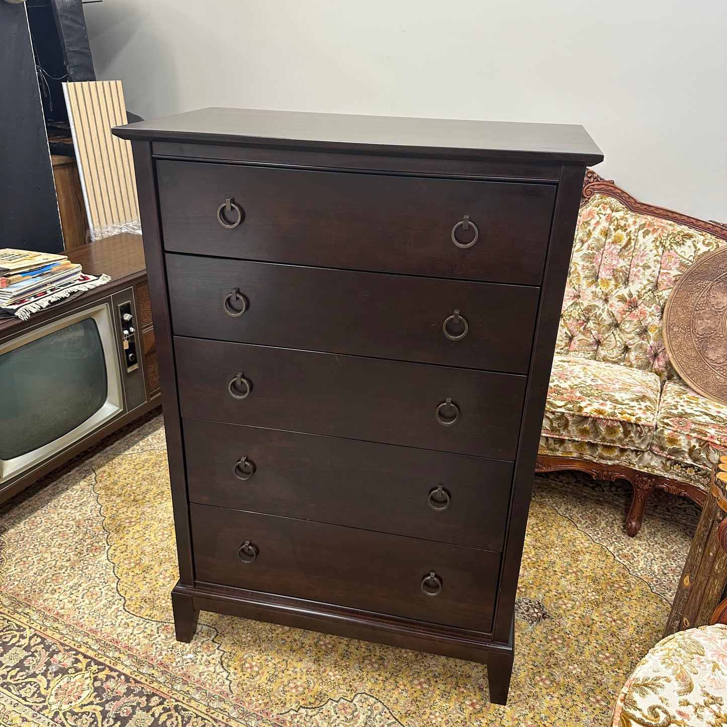 Solid Wood Dark Brown Highboy Dresser