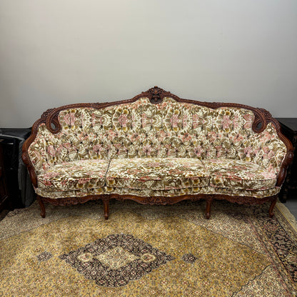 French Victorian-Style Floral Couch and Armchair