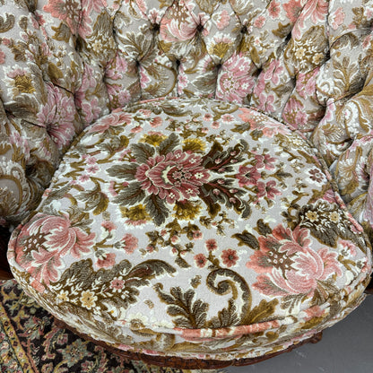 French Victorian-Style Floral Couch and Armchair