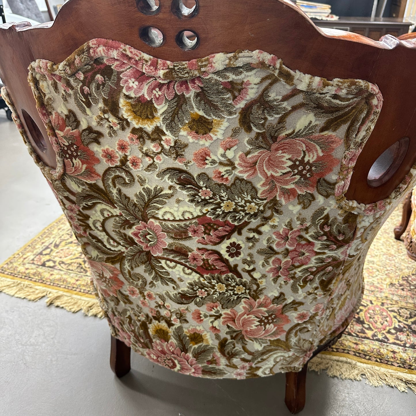 French Victorian-Style Floral Couch and Armchair