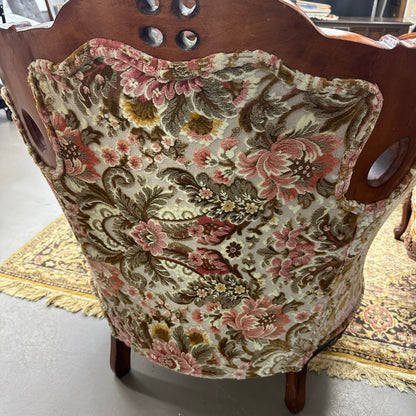 French Victorian-Style Floral Couch and Armchair