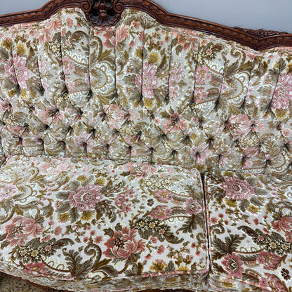 French Victorian-Style Floral Couch and Armchair