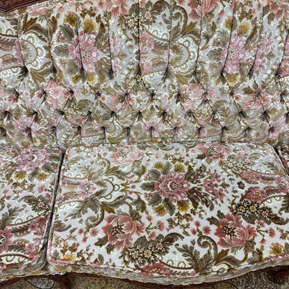 French Victorian-Style Floral Couch and Armchair