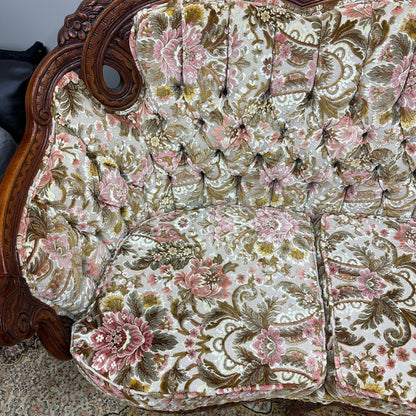 French Victorian-Style Floral Couch and Armchair