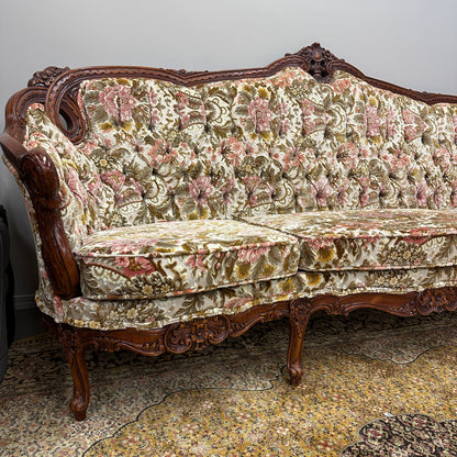 French Victorian-Style Floral Couch and Armchair