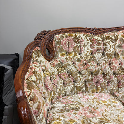 French Victorian-Style Floral Couch and Armchair
