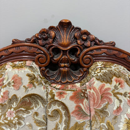 French Victorian-Style Floral Couch and Armchair