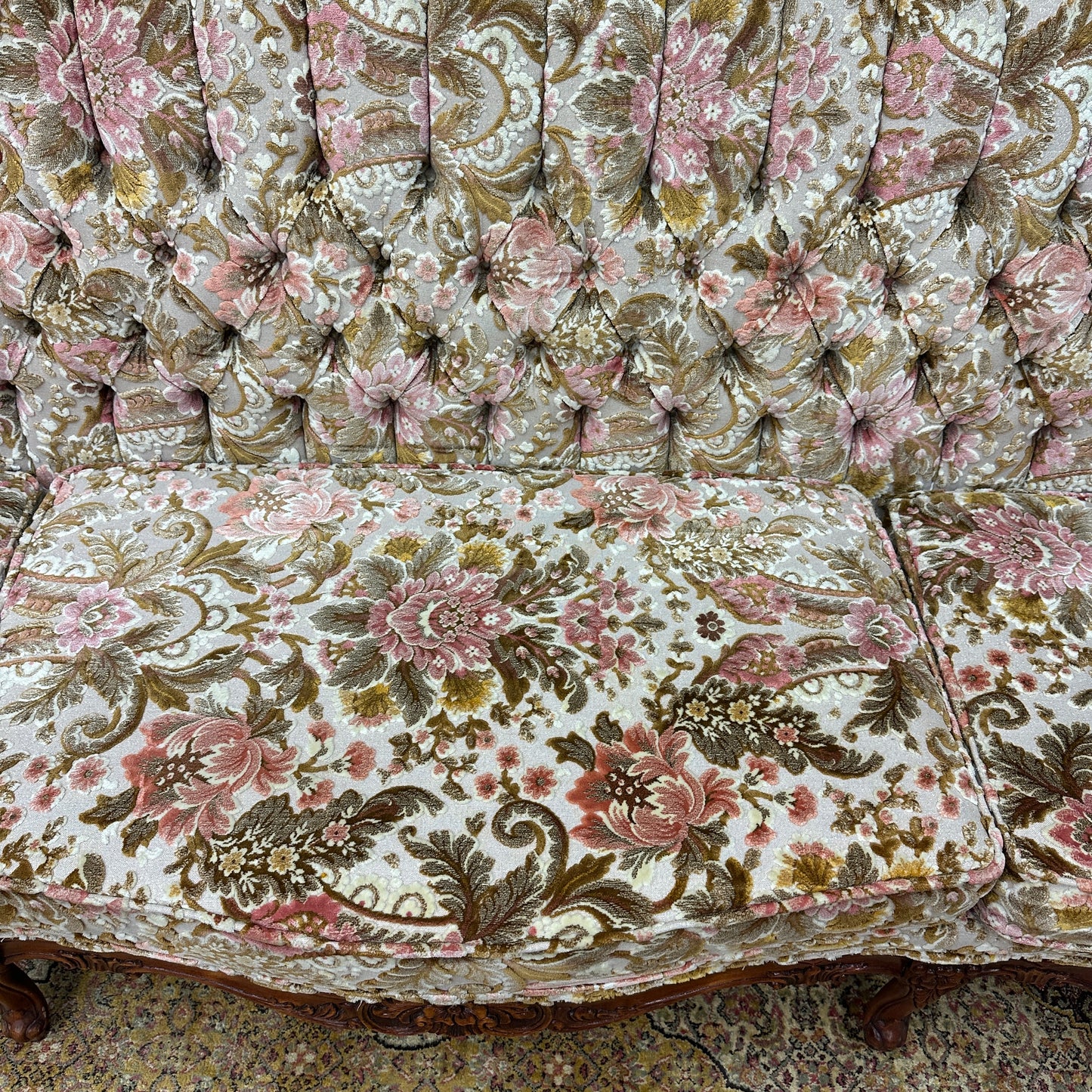 French Victorian-Style Floral Couch and Armchair