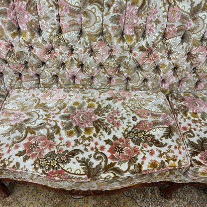 French Victorian-Style Floral Couch and Armchair