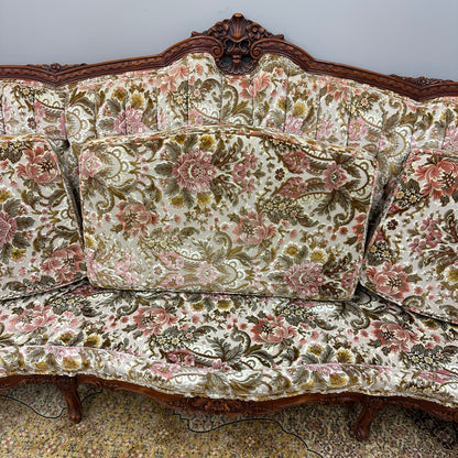 French Victorian-Style Floral Couch and Armchair