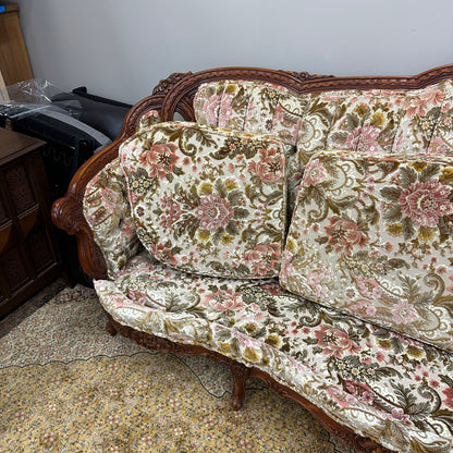 French Victorian-Style Floral Couch and Armchair