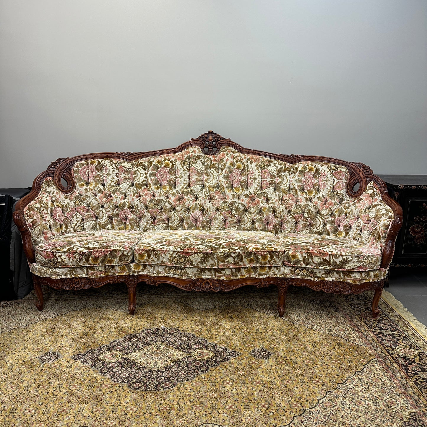 French Victorian-Style Floral Couch