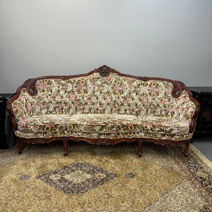 French Victorian-Style Floral Couch