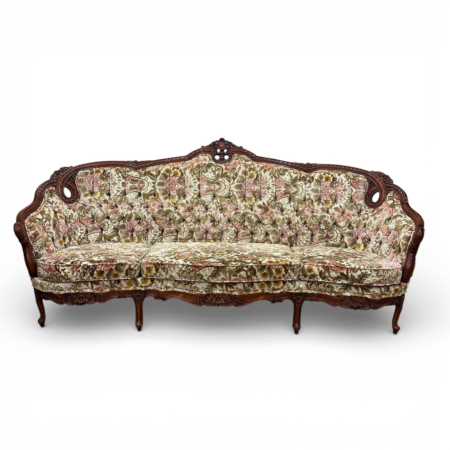 French Victorian-Style Floral Couch
