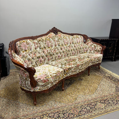 French Victorian-Style Floral Couch