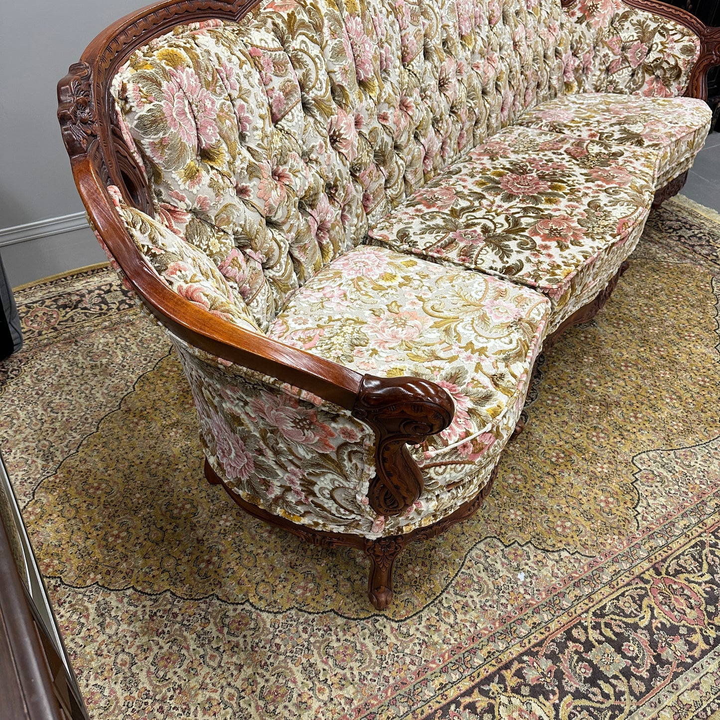 French Victorian-Style Floral Couch