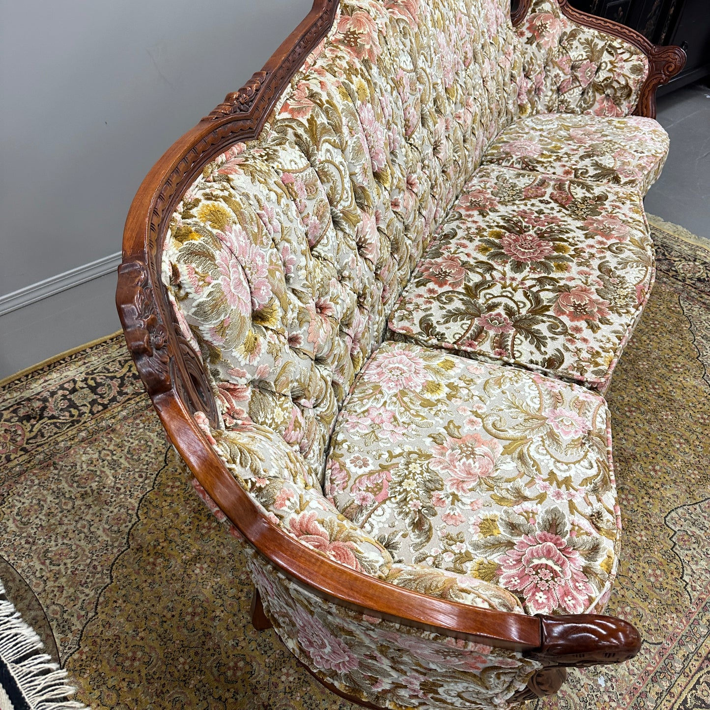 French Victorian-Style Floral Couch