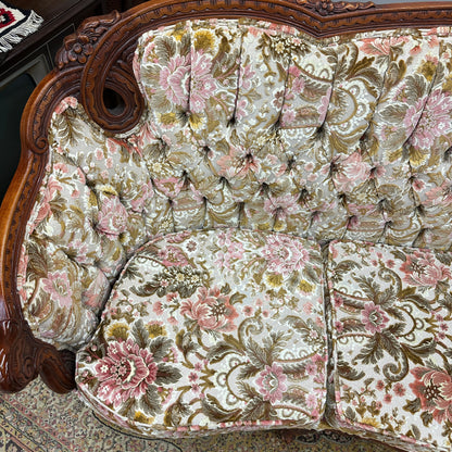 French Victorian-Style Floral Couch