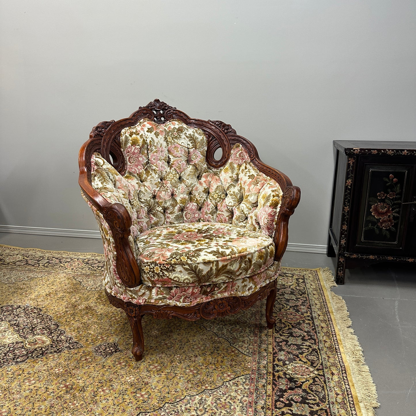 French Victorian-Style Floral Accent Chair