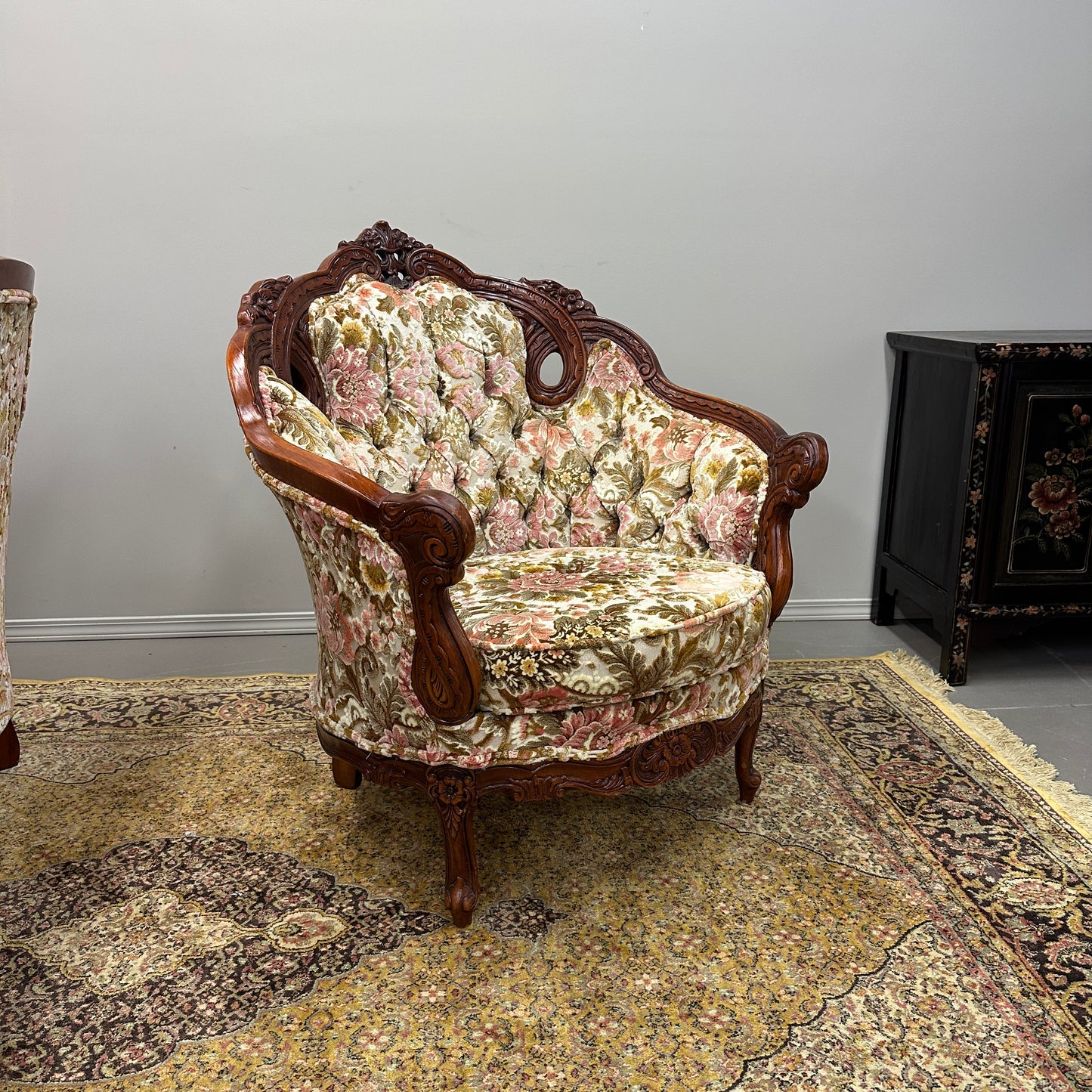 French Victorian-Style Floral Accent Chair