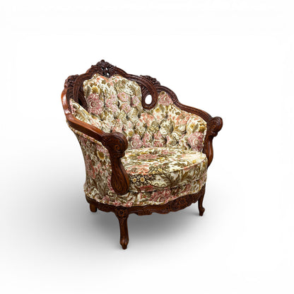 French Victorian-Style Floral Accent Chair