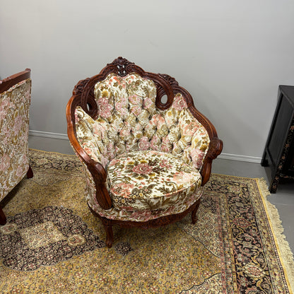 French Victorian-Style Floral Accent Chair