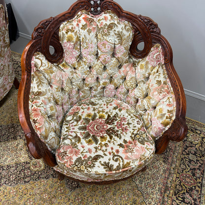 French Victorian-Style Floral Accent Chair