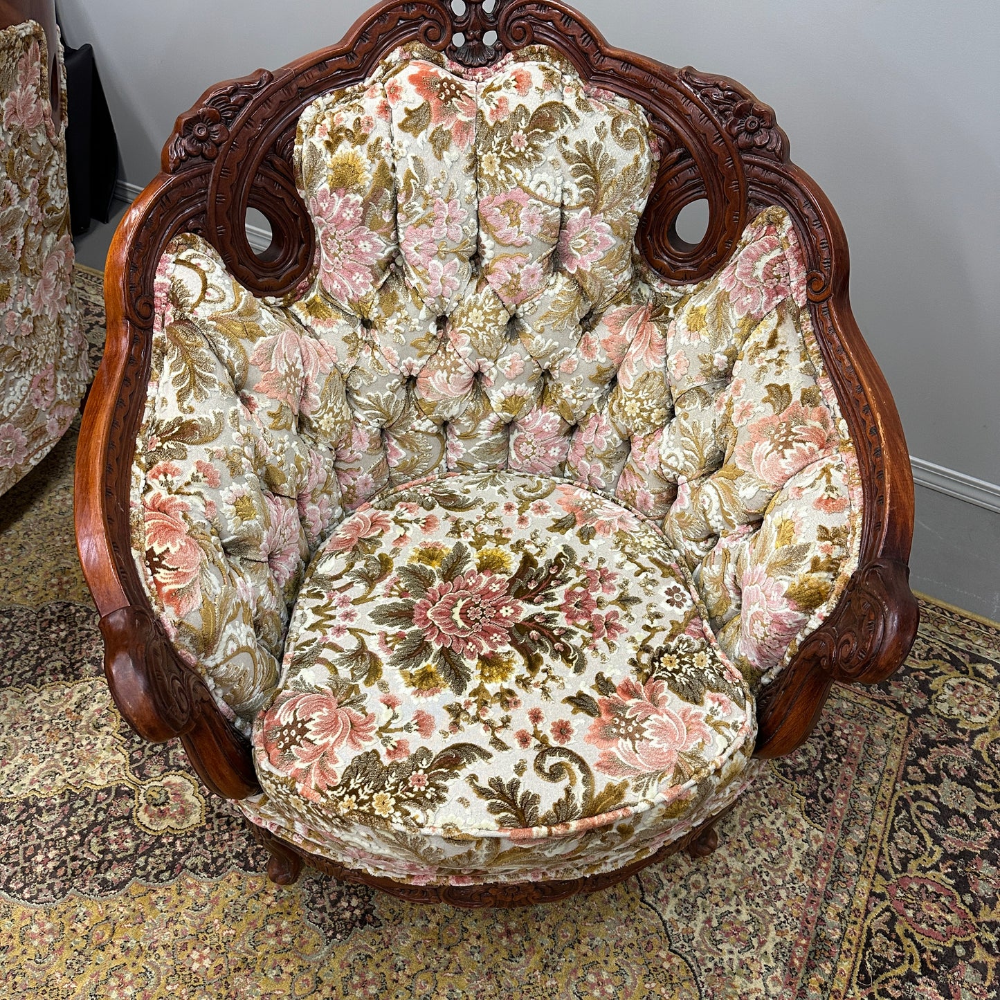 French Victorian-Style Floral Accent Chair