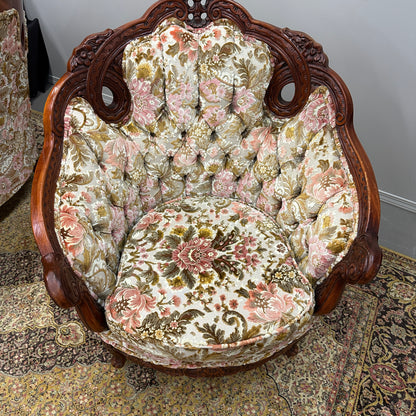 French Victorian-Style Floral Accent Chair