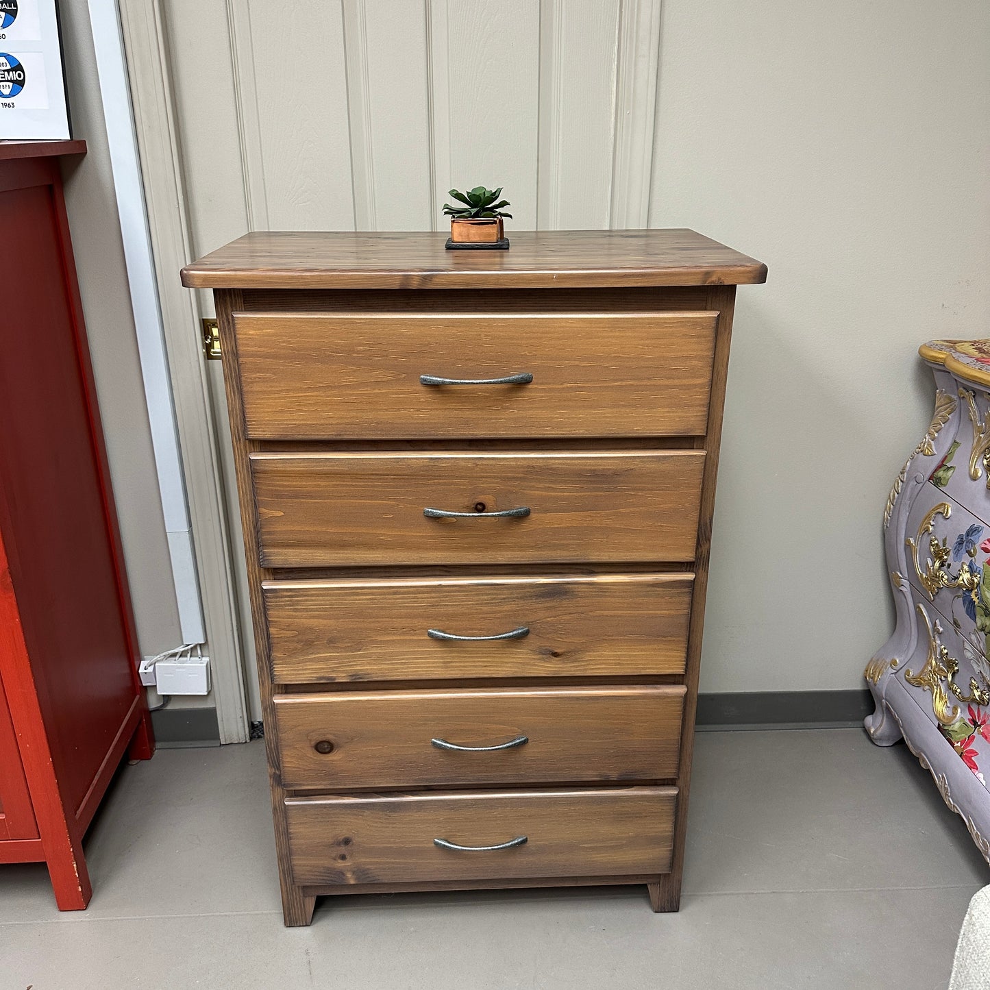 Solid Wood 5 Drawers Highboy Dresser