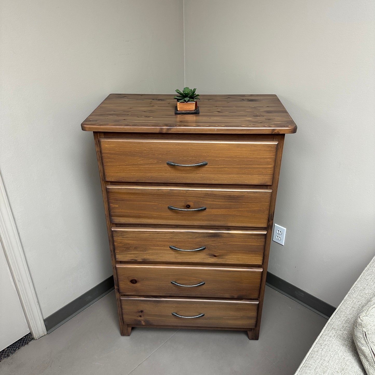 Solid Wood 5 Drawers Highboy Dresser