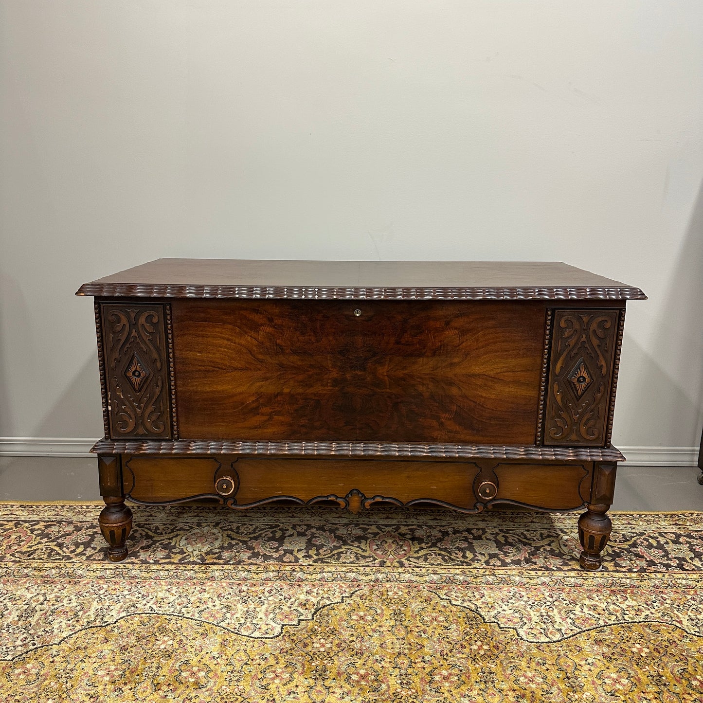 Antique Carved Cedar Lined Blanket Chest