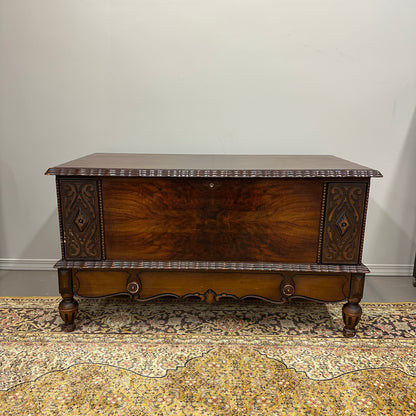 Antique Carved Cedar Lined Blanket Chest