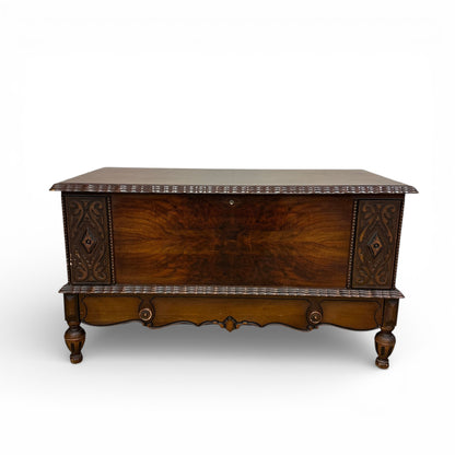 Antique Carved Cedar Lined Blanket Chest