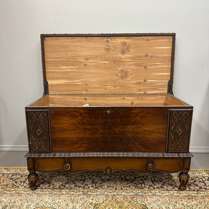 Antique Carved Cedar Lined Blanket Chest