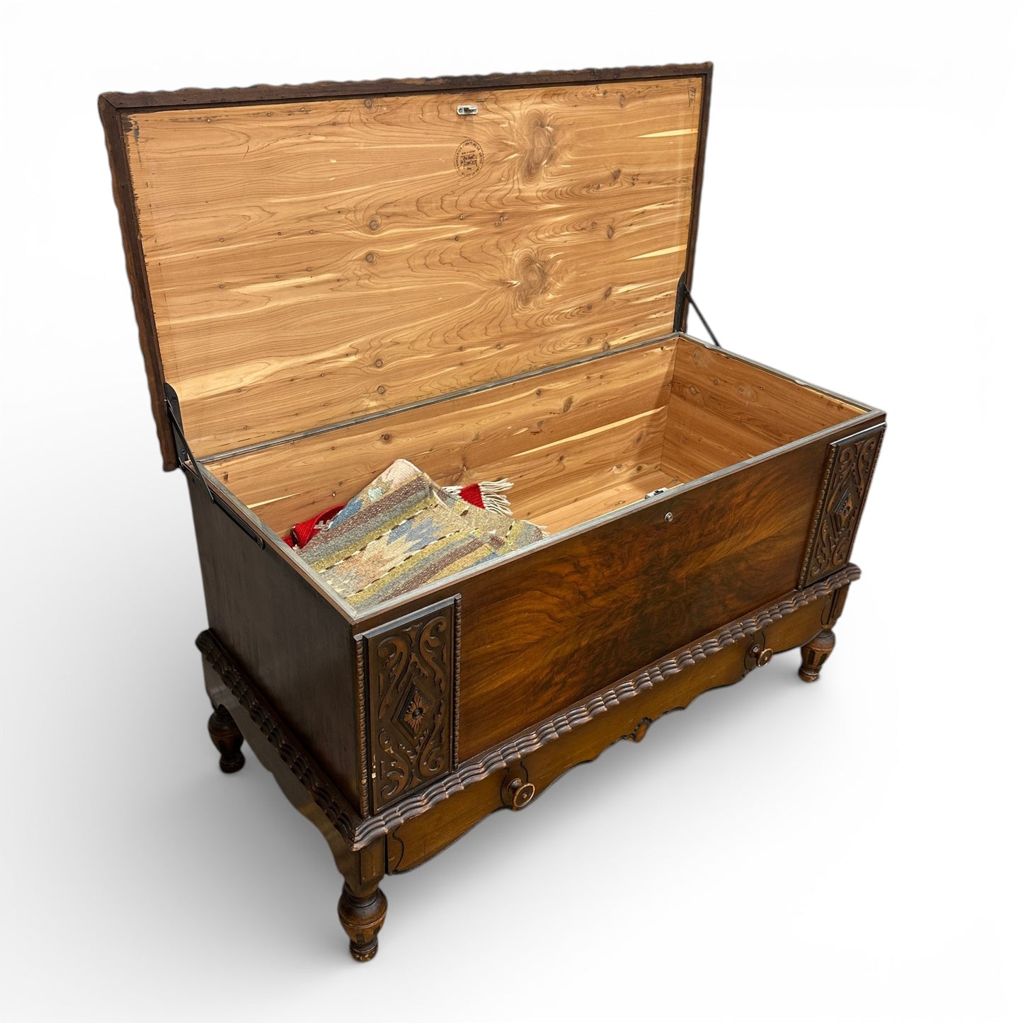 Antique Carved Cedar Lined Blanket Chest