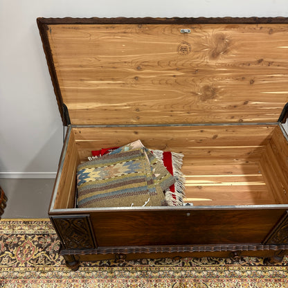 Antique Carved Cedar Lined Blanket Chest