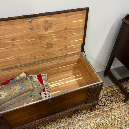 Antique Carved Cedar Lined Blanket Chest