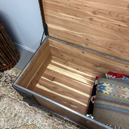 Antique Carved Cedar Lined Blanket Chest