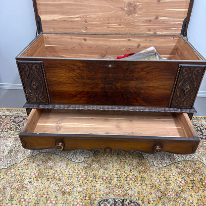 Antique Carved Cedar Lined Blanket Chest