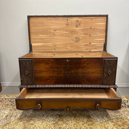 Antique Carved Cedar Lined Blanket Chest