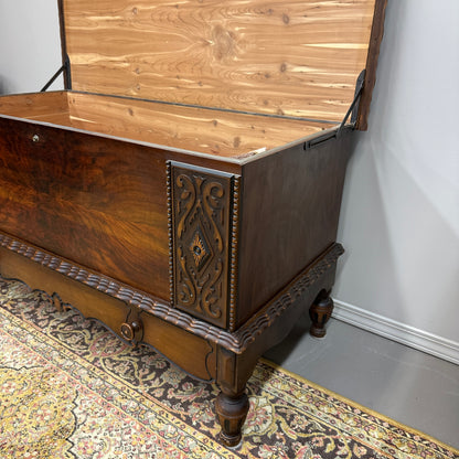 Antique Carved Cedar Lined Blanket Chest