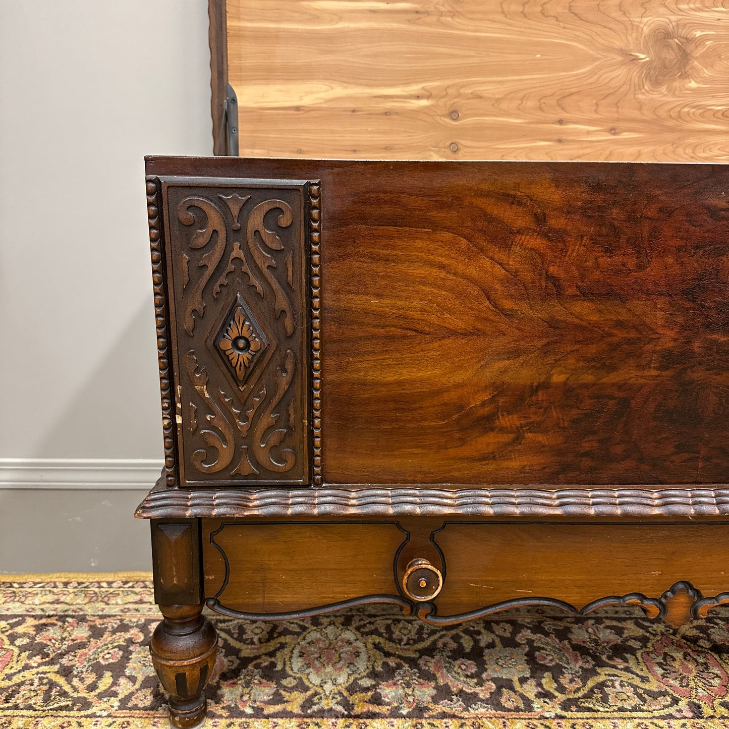 Antique Carved Cedar Lined Blanket Chest