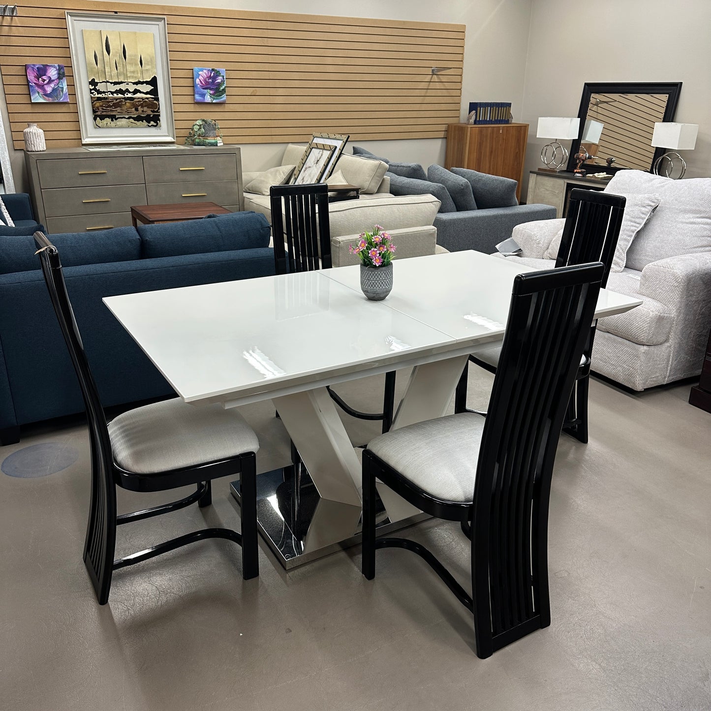 High-End Extendable Dining Table with Italian Dining Chairs