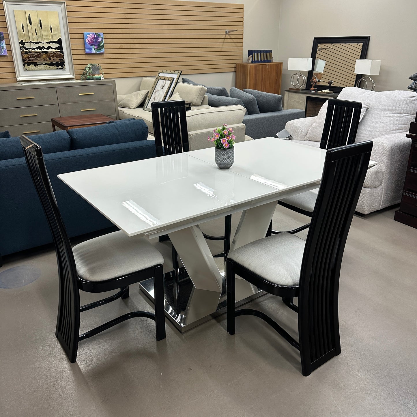 High-End Extendable Dining Table with Italian Dining Chairs