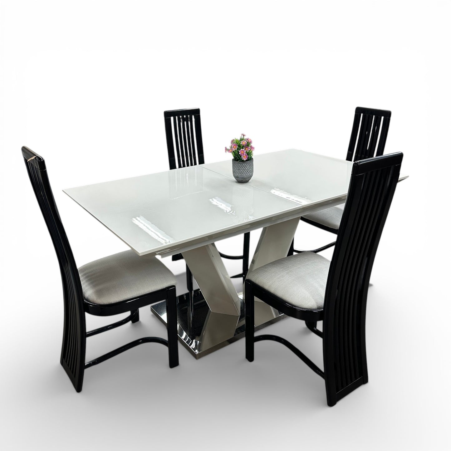 High-End Extendable Dining Table with Italian Dining Chairs