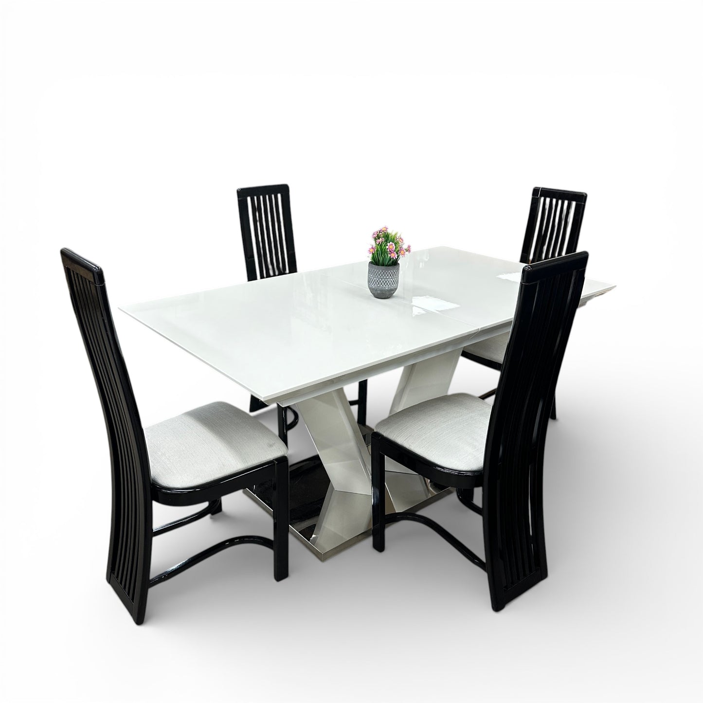 High-End Extendable Dining Table with Italian Dining Chairs